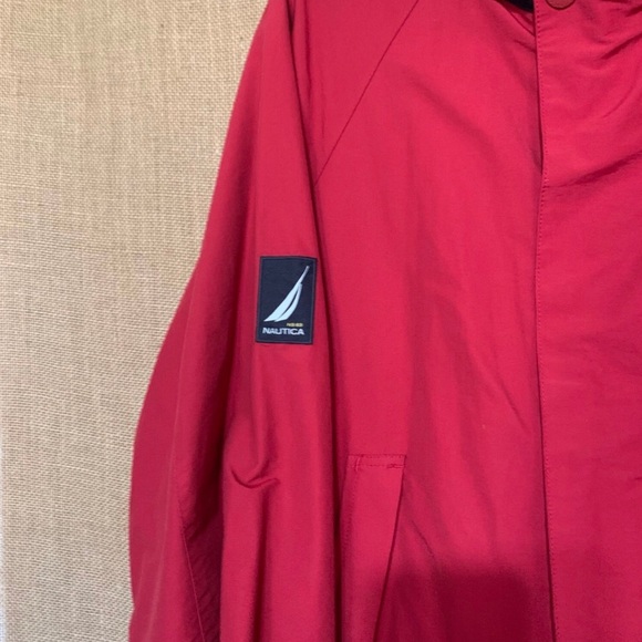 Nautica Red Windbreaker with Navy Collar Large - Picture 3 of 8